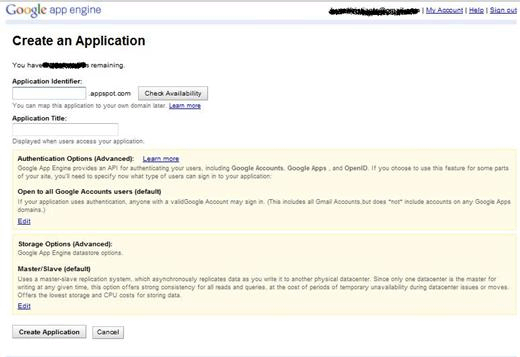Signup for Google App Engine Application