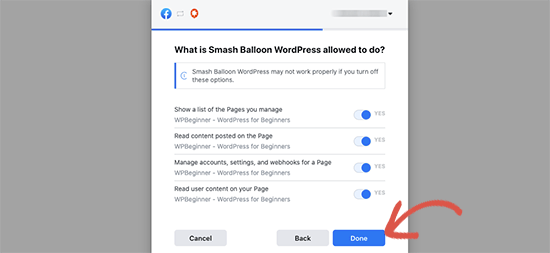 Finish Facebook connection wizard Finish Facebook connection wizard