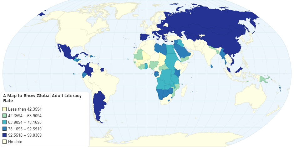 A Map To Show Global Adult Literacy Rate L 16956