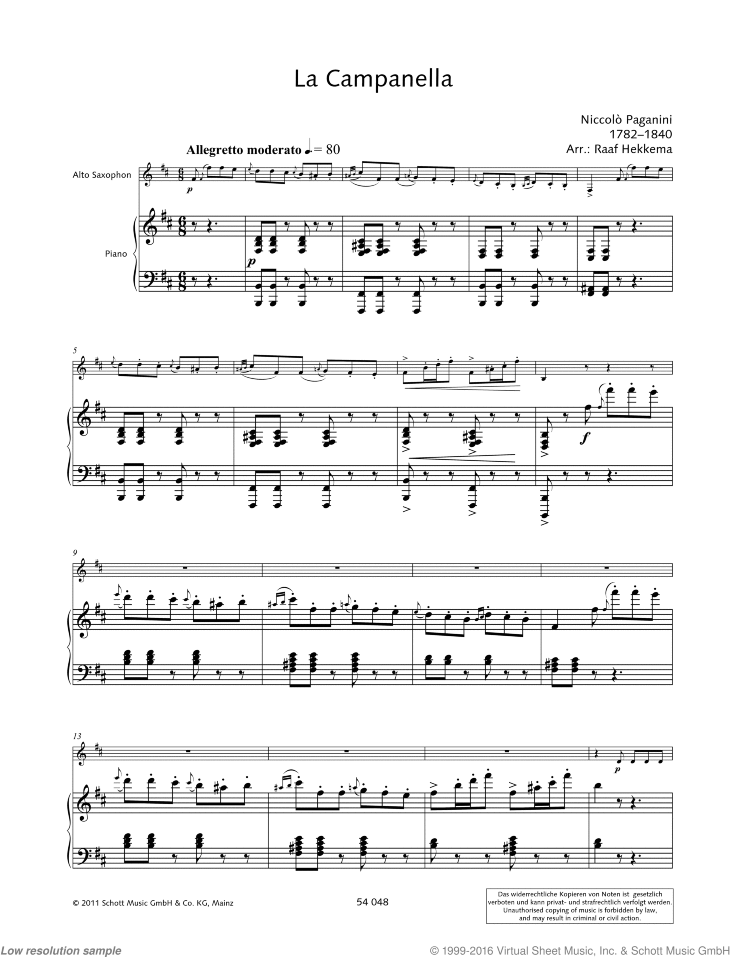 La campanella sheet music (from "la campanella") for alto saxophone and