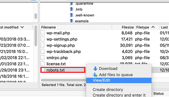 FTP kullanarak WordPress robots.txt dosyasını düzenleme