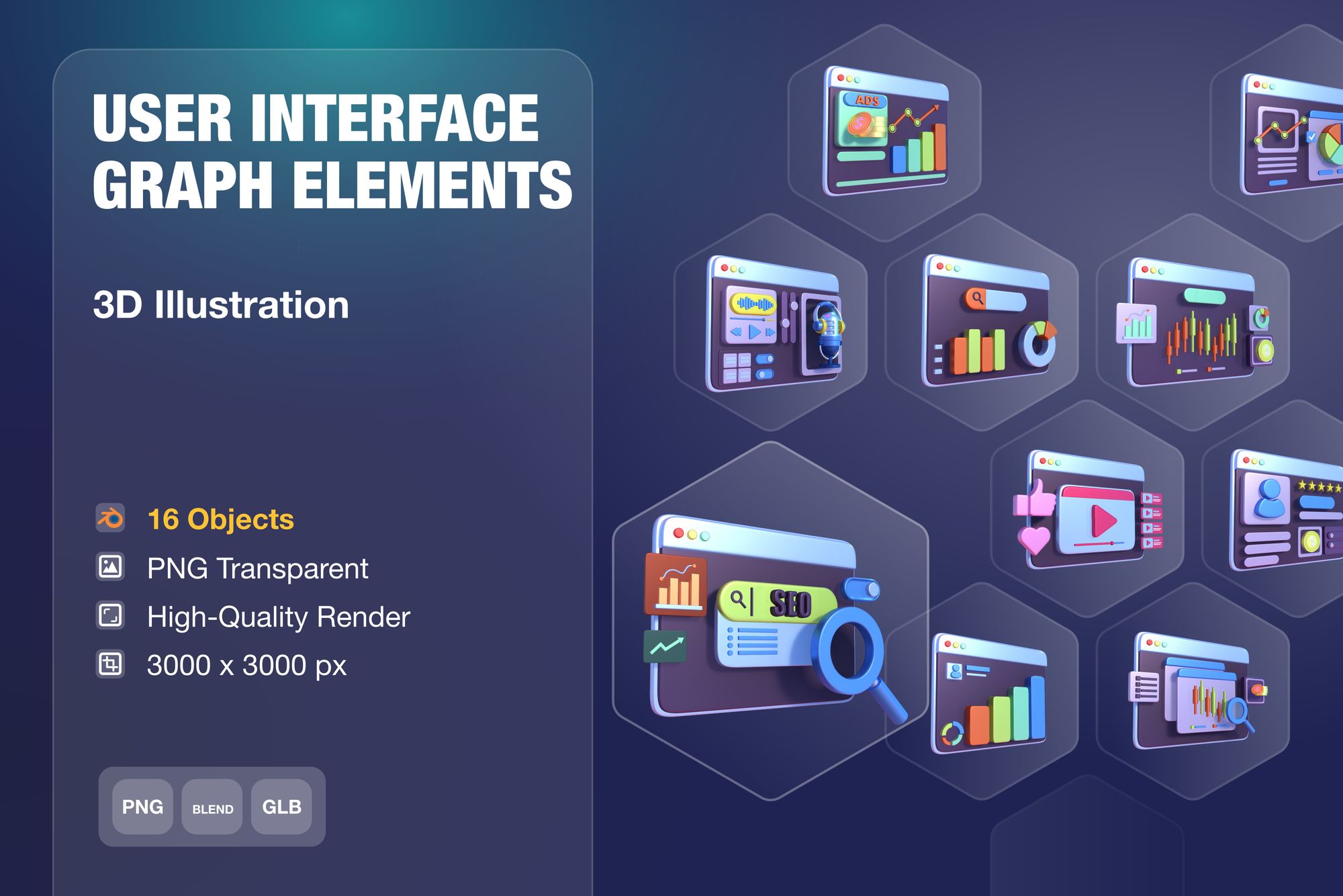 User Interface Visual Elements 3d Illustration Pack 20 Design - Premium Dark Photo Gallery - Desktop