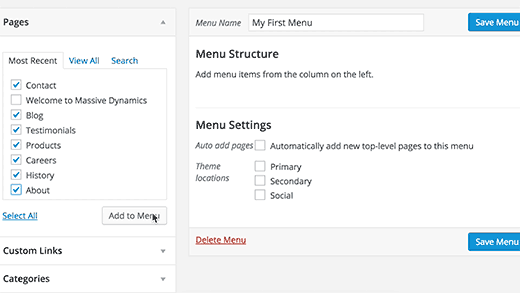 Selecting and adding items to custom navigation menu in WordPress Selecting and adding items to custom navigation menu in WordPress
