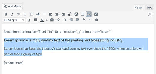 CSS animateit! shortcode in post editor CSS animateit! shortcode in post editor