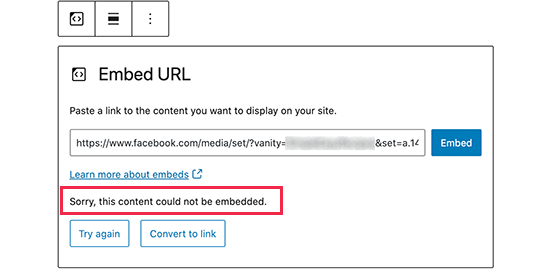 Facebook embed error in WordPress Facebook embed error in WordPress