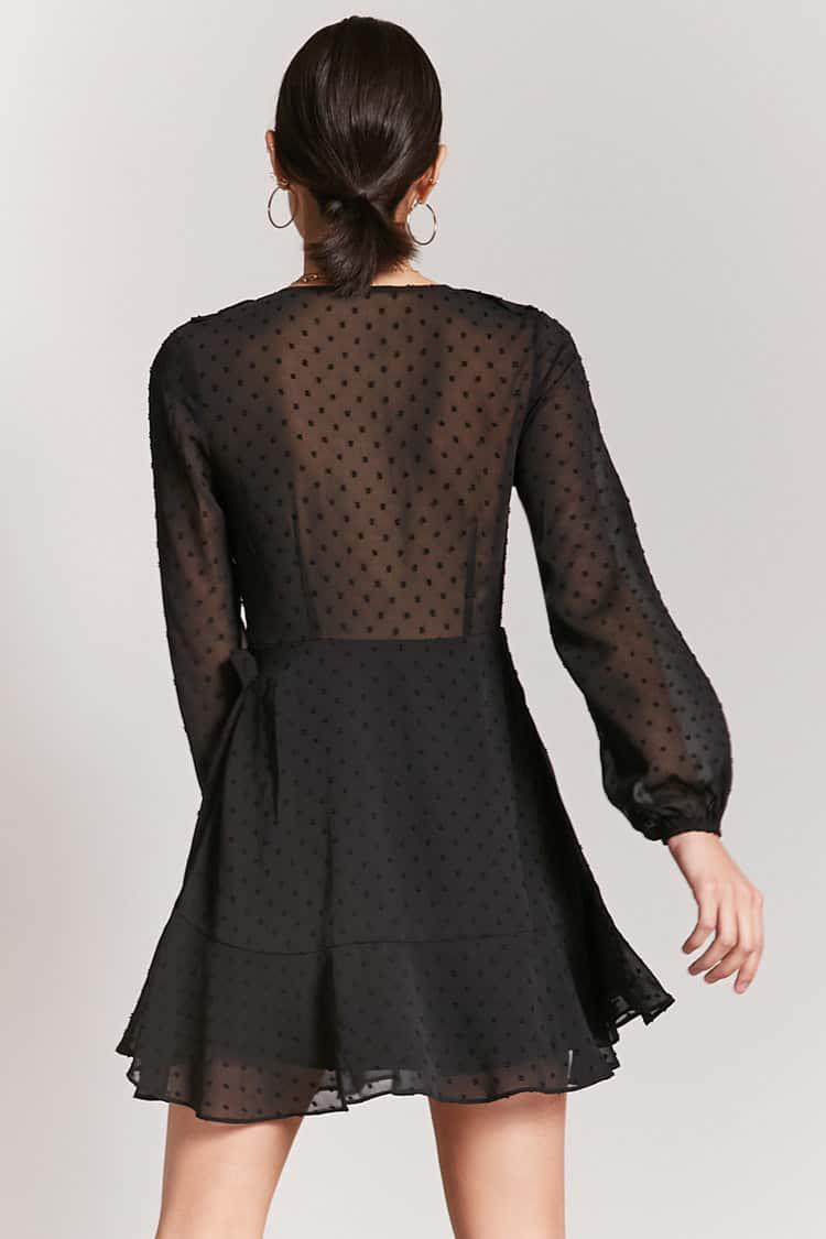 Forever 21 Synthetic Sheer Ruffle Wrap Dress In Black Lyst