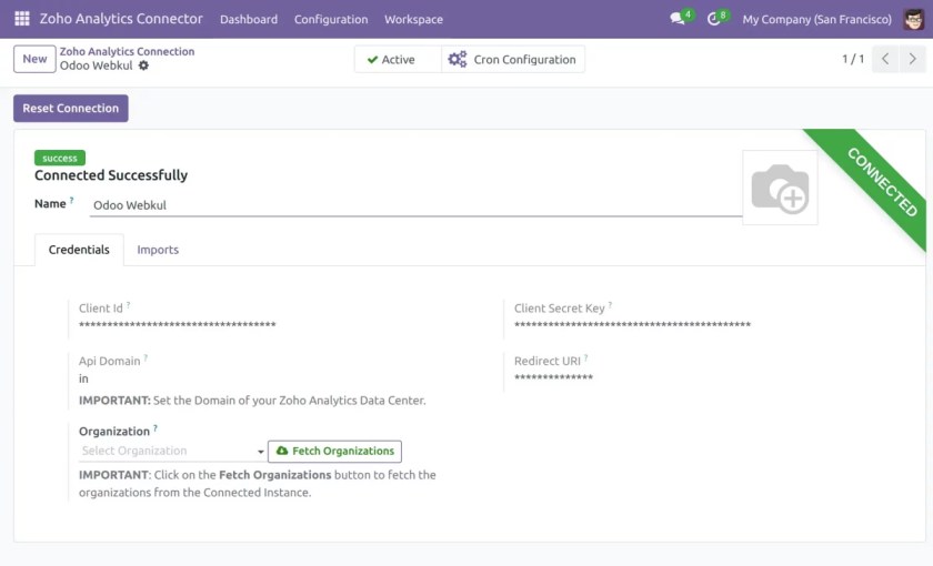 odoo-zoho-analytics-connector-connection-successfull