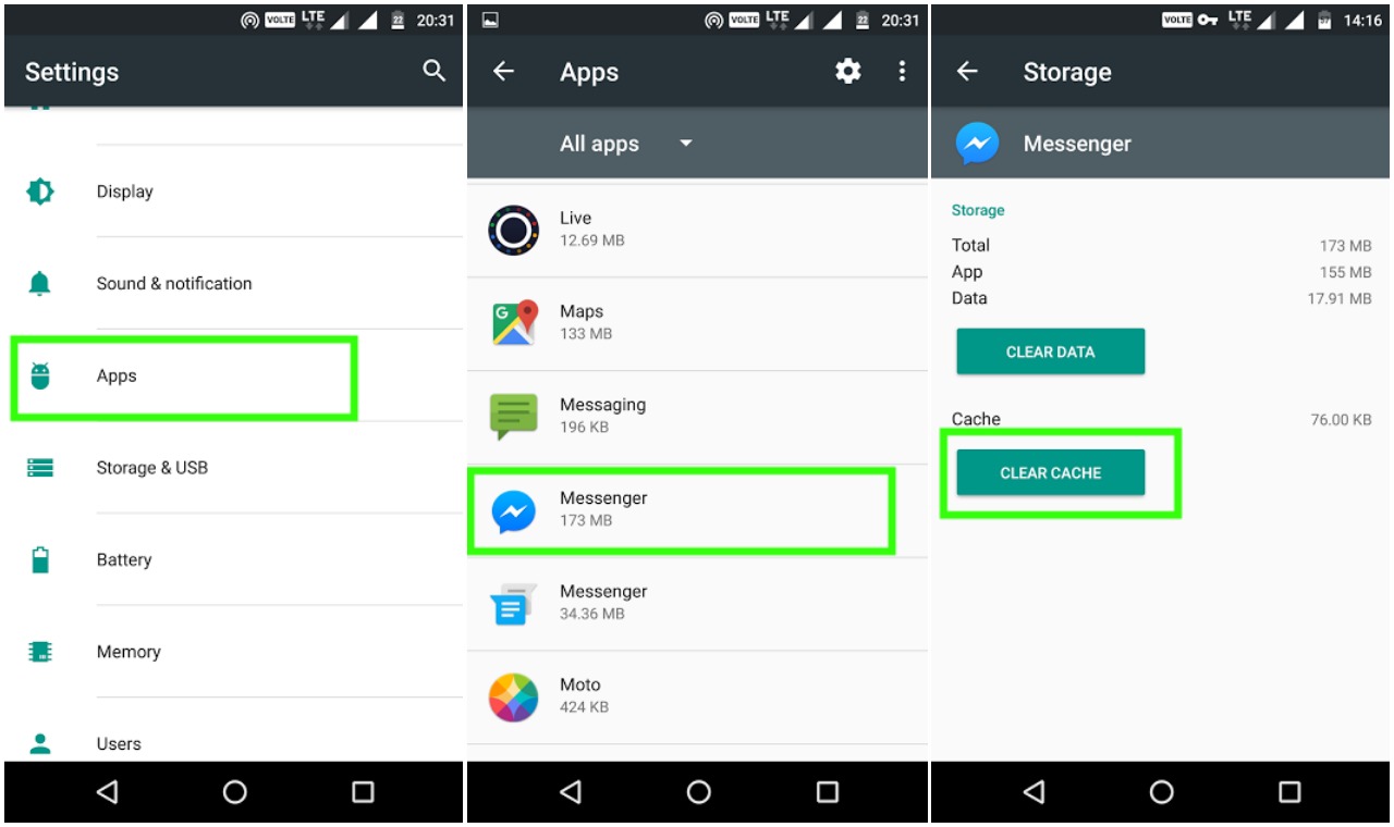 clear cache on android