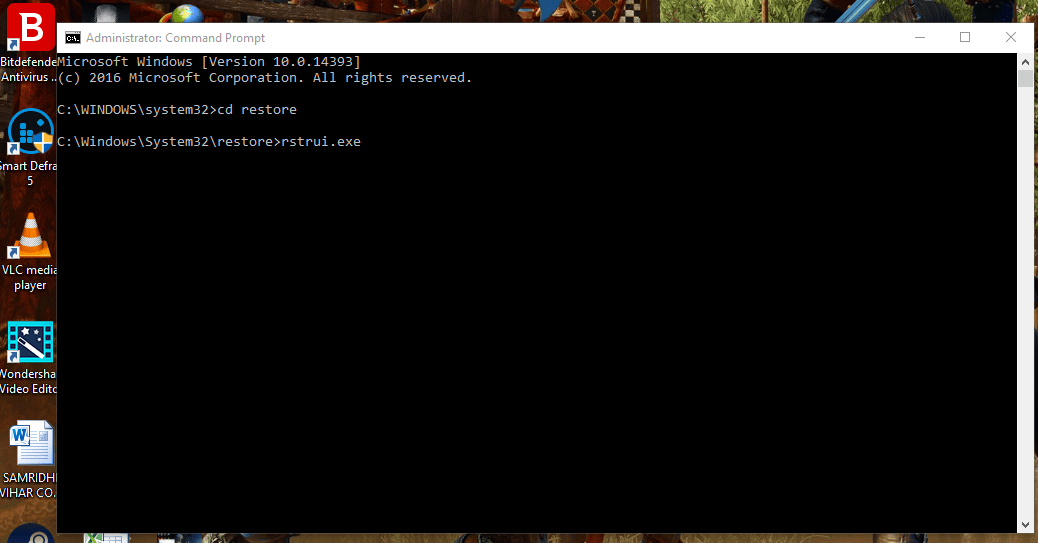 how to do a system restore using command prompt