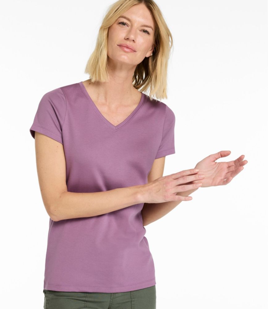 womens pima cotton shaped v-neck short-sleeve tees knit tops at llbean on women's cotton v-neck tee shirts