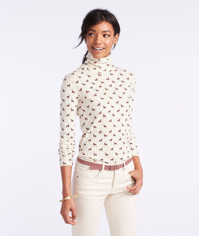 womens signature cotton turtleneck print shirts tops at llbean on women's all cotton turtlenecks