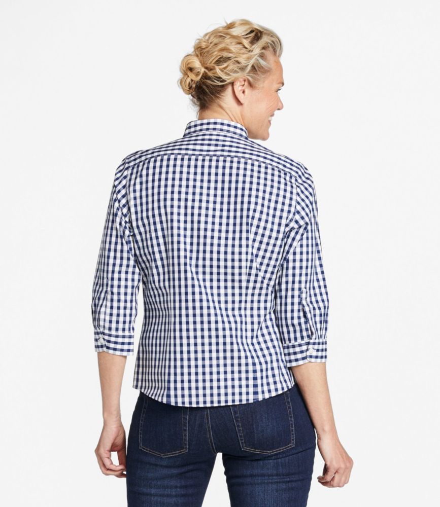 Women's wrinkle-free pinpoint oxford shirt, three-quarter-sleeve