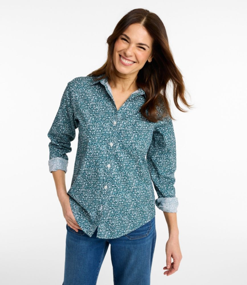 womens wrinkle-free pinpoint oxford shirt relaxed fit long-sleeve print shirts button-downs at llbean on women's no iron oxford shirts