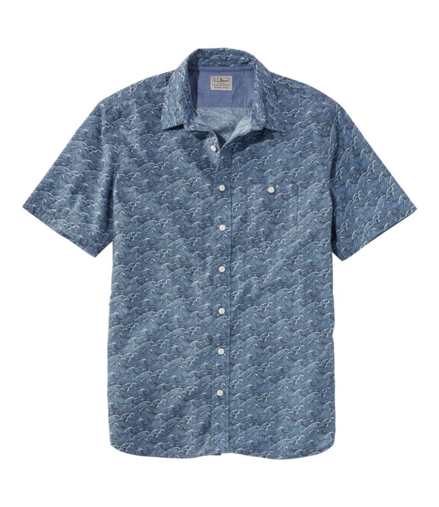 Men's lakewashed organic cotton camp shirt, short-sleeve, print