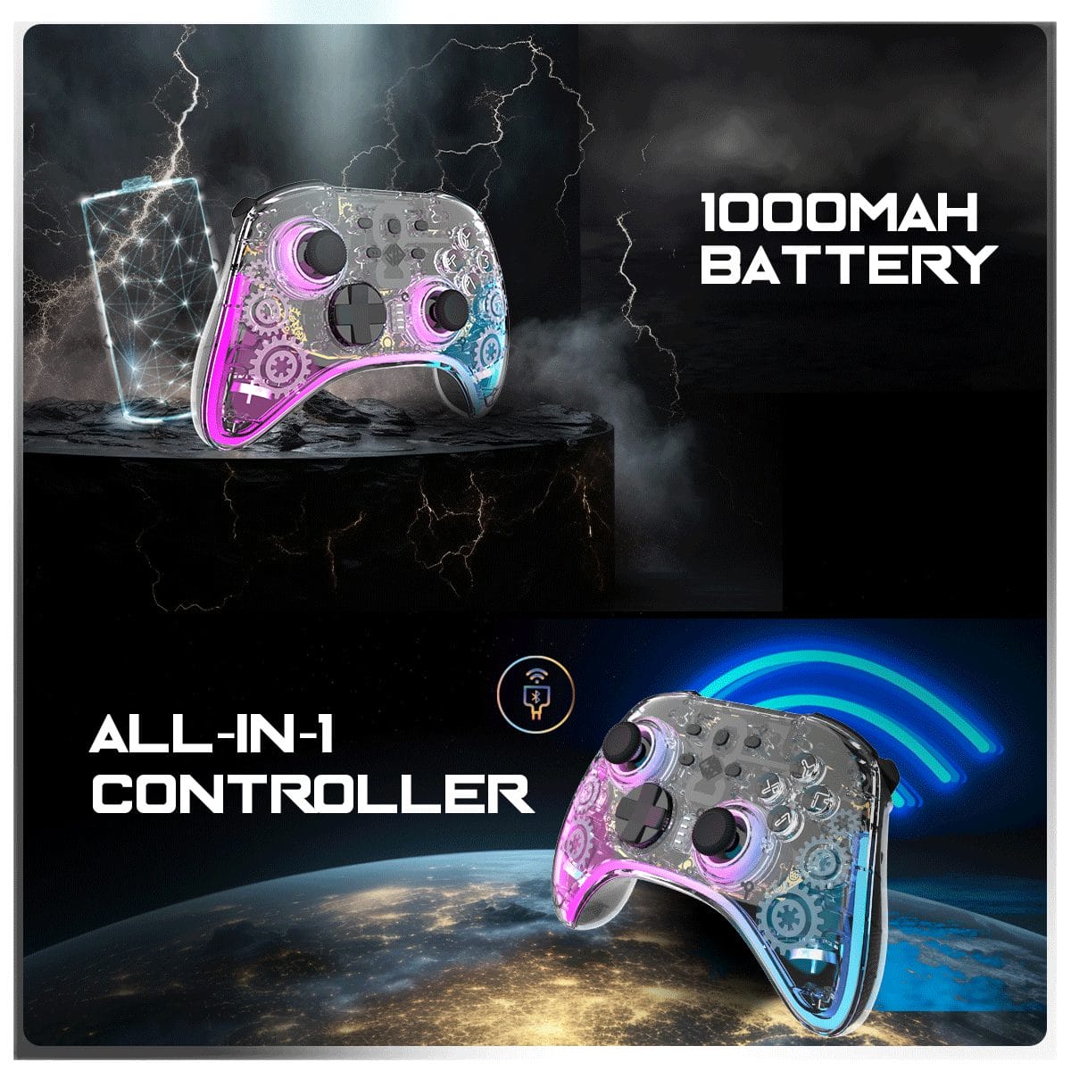 Cosmic Byte Stellaris Tri-Mode Wireless-Bluetooth-Wired Controller (Transparent) - Green Apple Compunet