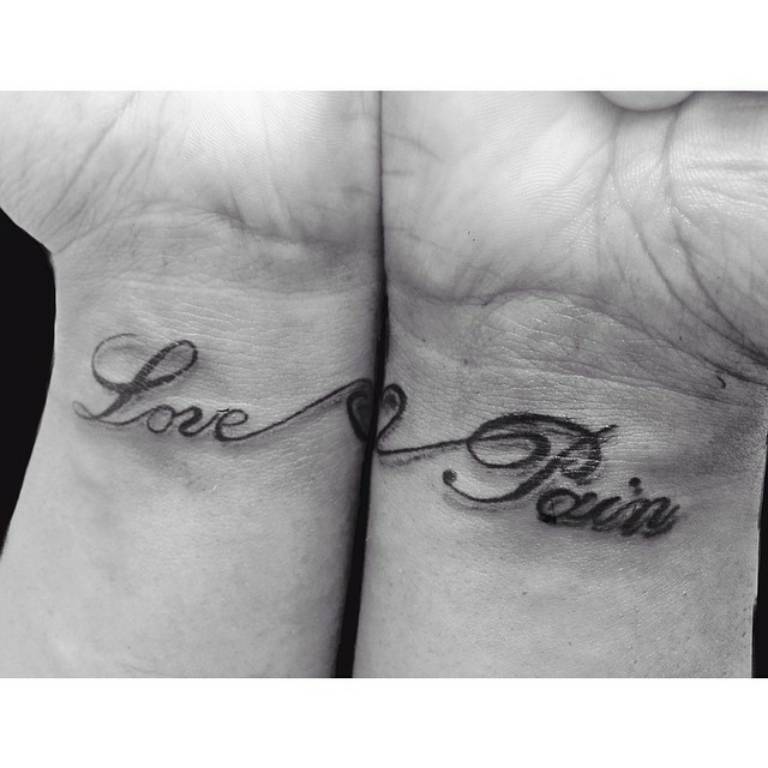 Matching Wrist Tattoo Saying "Love" And "Pain", With A 768_x_768_jpg