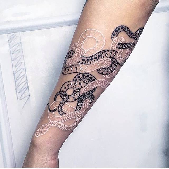 Black And White Snake Tattoos On The Left Forearm. 640_x_640_jpg