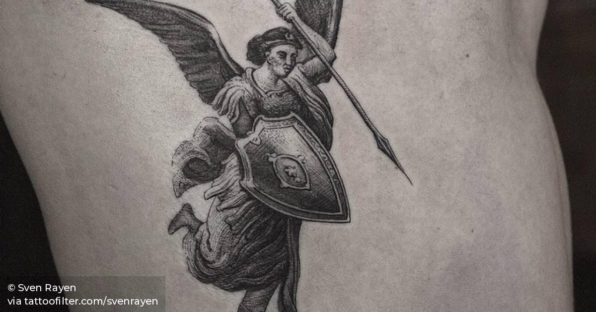 Archangel Michael Tattoo On The Right Side Ribcage. 628_x_1200_jpg