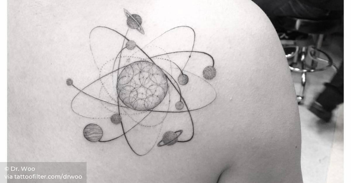 Single Needle Solar System Tattoo On The Right Shoulder