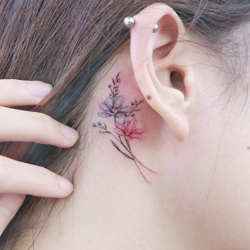 Flower Tattoos Behind The Right Ear. 810_x_810_jpg