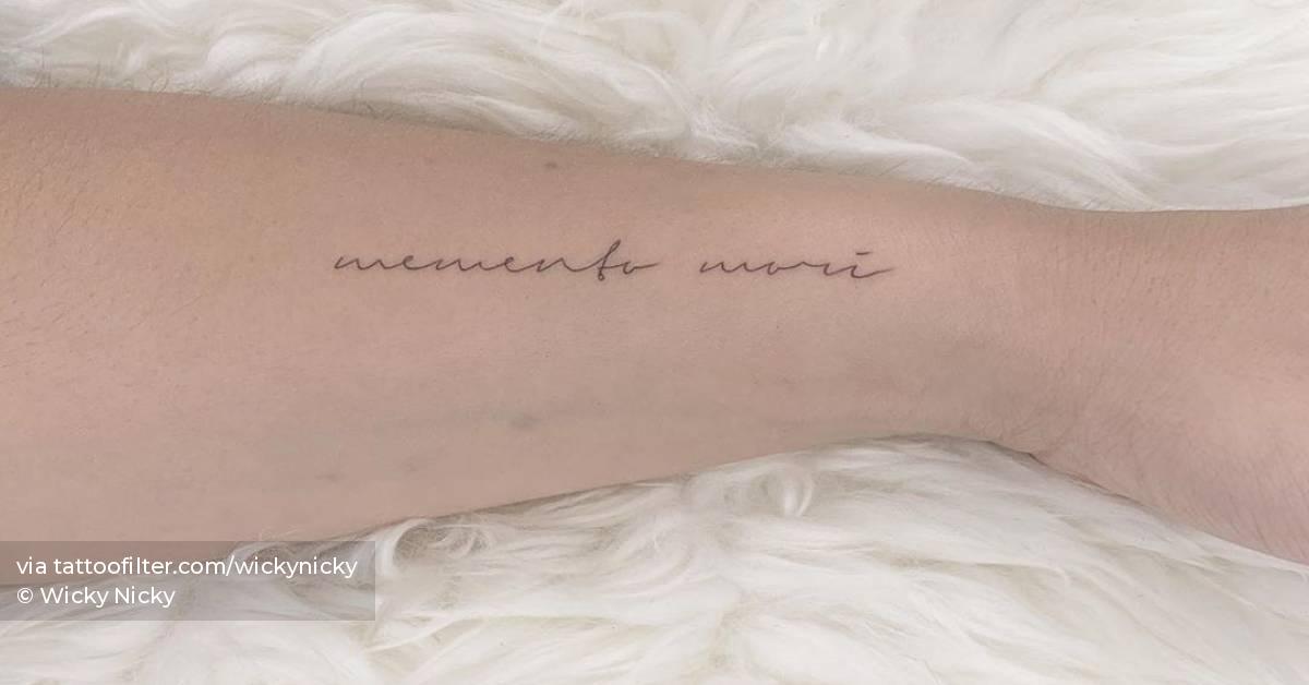 Memento Mori" Lettering Tattoo On The Forearm 628_x_1200_jpg