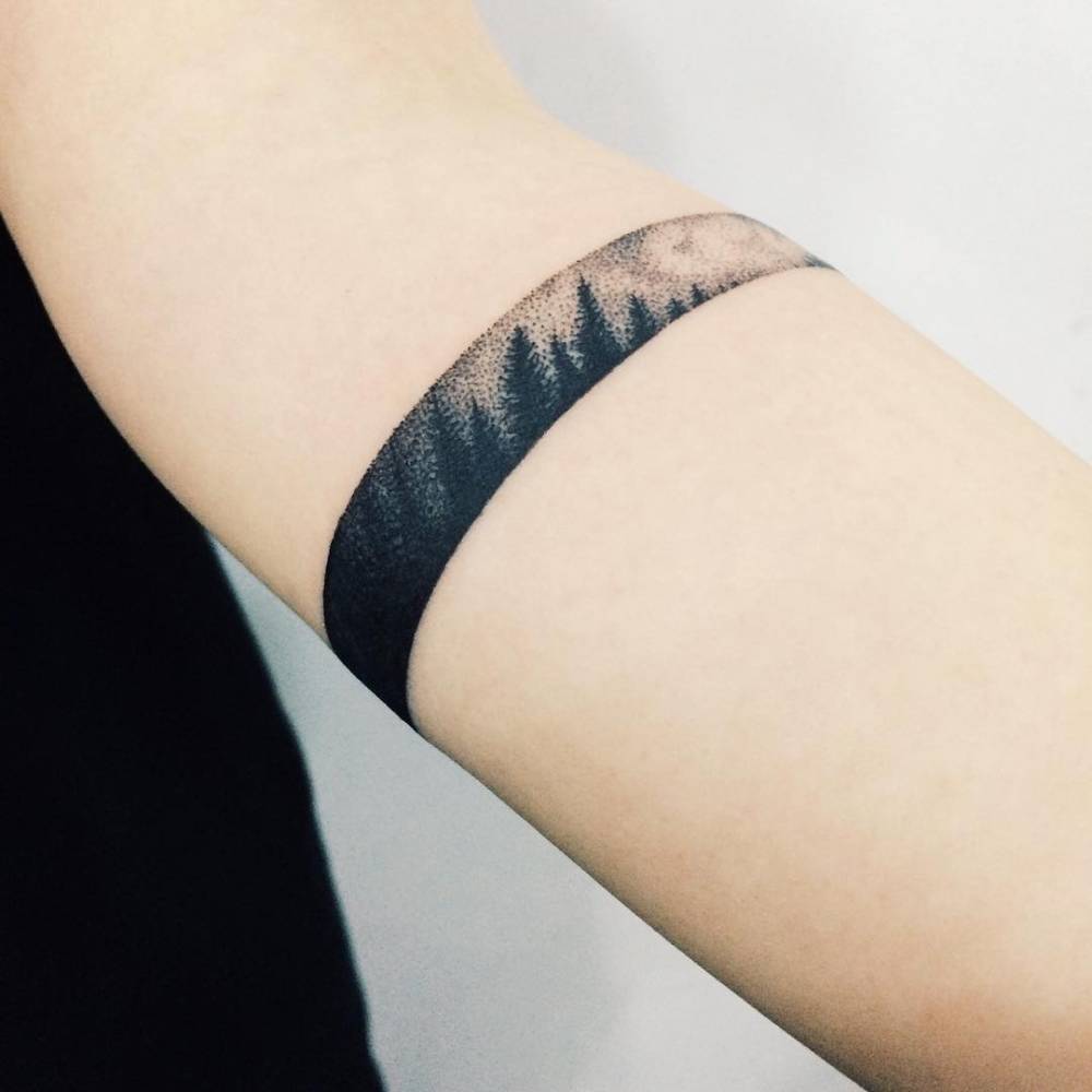 Dotwork Style Armband Tattoo Of A Forest. 1000_x_1000_jpg