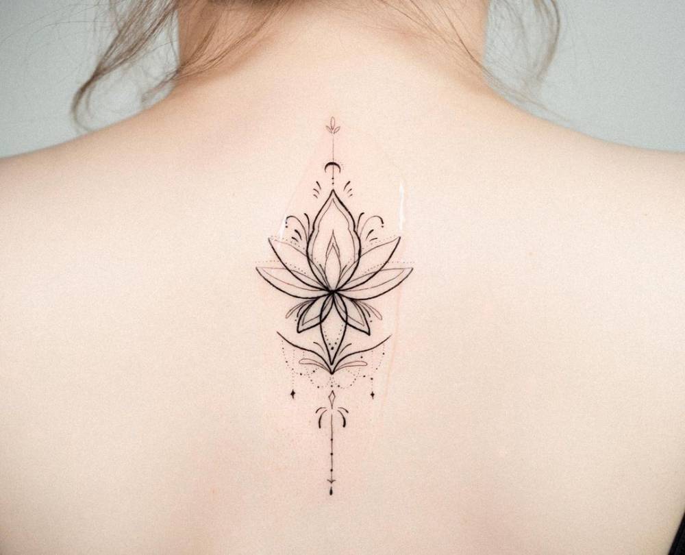 Ornamental Lotus Flower Tattoo On The Upper Back 810_x_1000_jpg