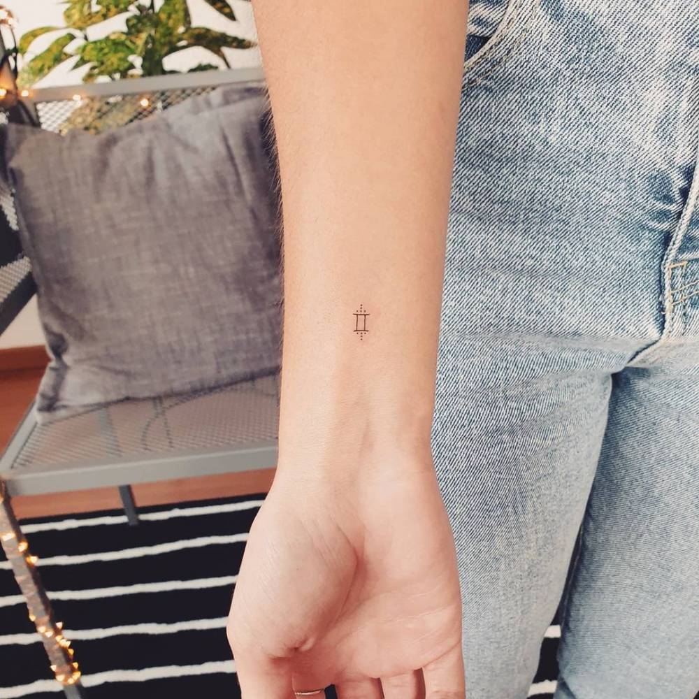 Minimalist Gemini Zodiac Symbol Tattoo On The Wrist. 1000_x_1000_jpg