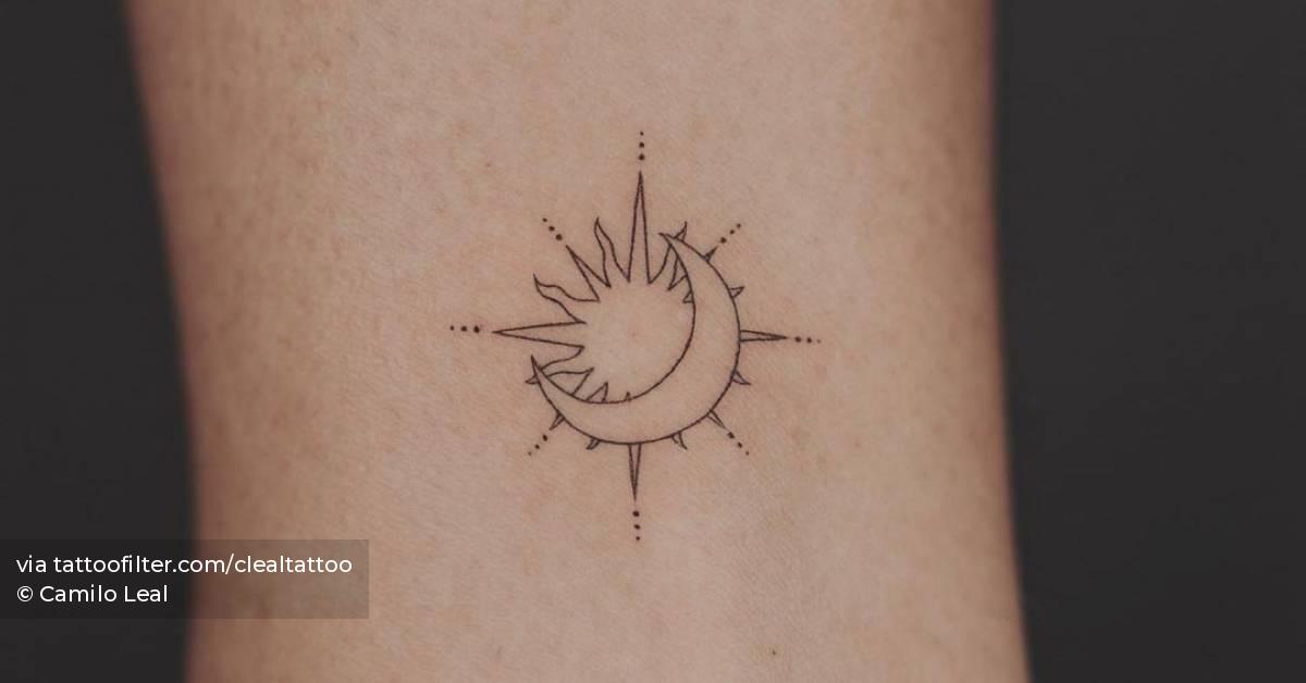 Fine Line Sun And Moon Tattoo On The Ankle. 628_x_1200_jpg