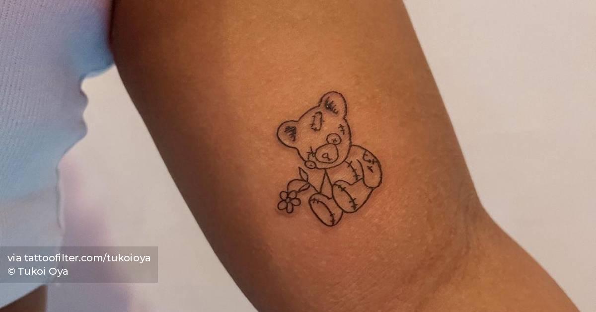Line Art Teddy Bear Tattoo On The Inner Arm. 628_x_1200_jpg