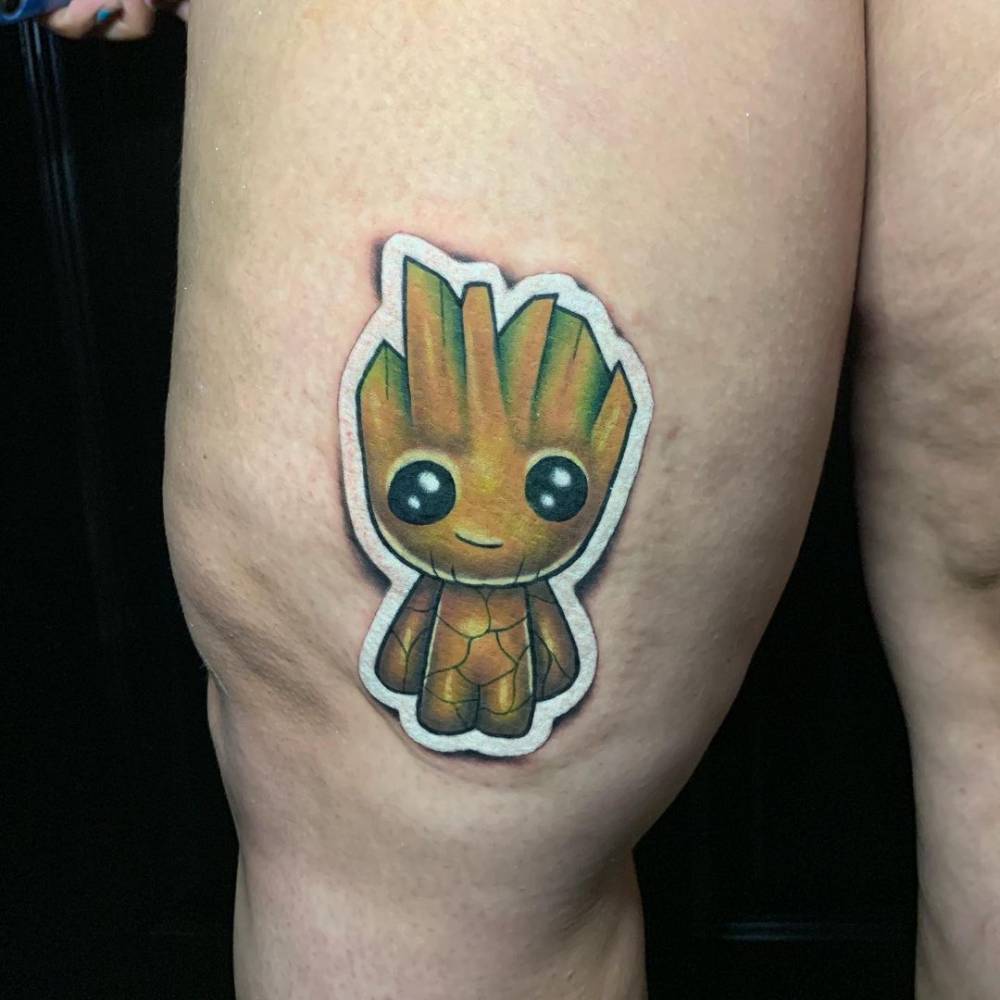 Baby Groot Sticker Tattoo On The Thigh. 1000_x_1000_jpg