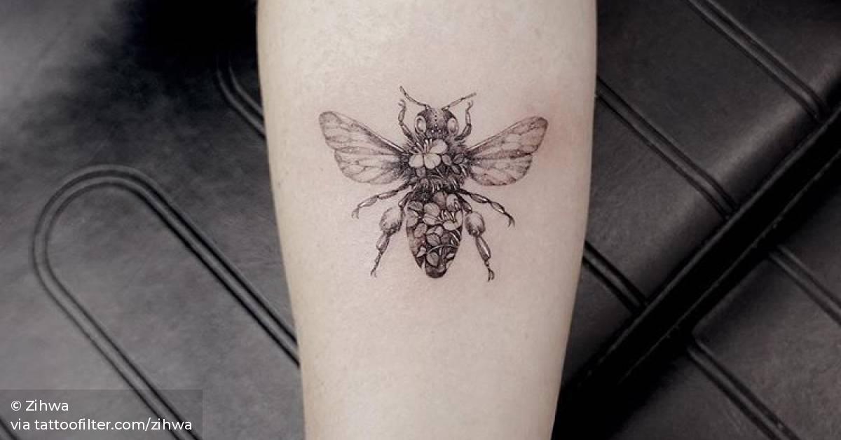 Flower Honey Bee Tattoo On The Inner Forearm. 628_x_1200_jpg