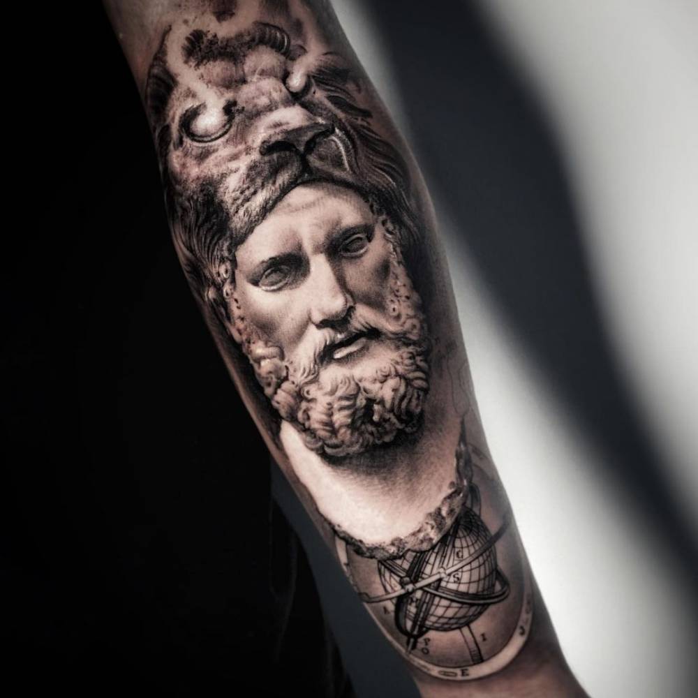 Black And Grey Hercules Portrait Tattoo On The Inner 1000_x_1000_jpg