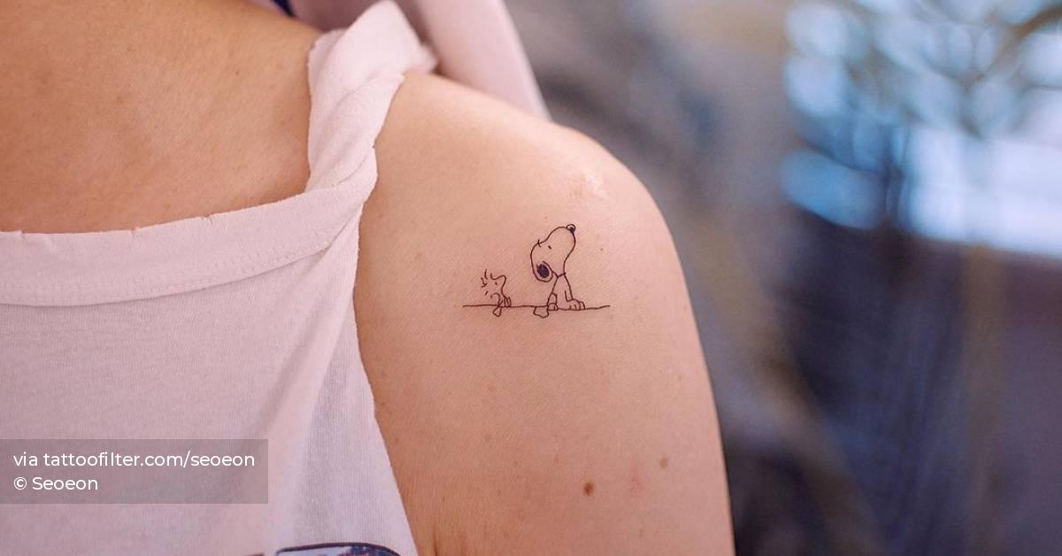 Snoopy And Woodstock Tattoo On The Shoulder. 628_x_1200_jpg