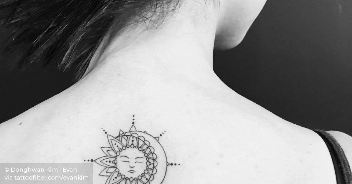 Sun And Moon Tattoo On The Upper Back. 628_x_1200_jpg