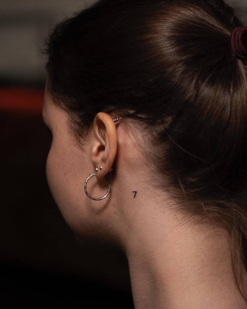 Tiny Number "7" Tattoo Hand Poked Behind The Ear. 1000_x_800_jpg