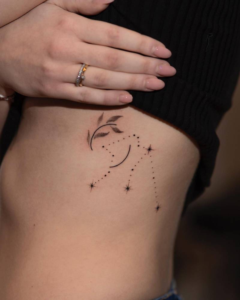 Aquarius Constellation And Leaves Tattoo Hand Poked On 1000_x_800_jpg