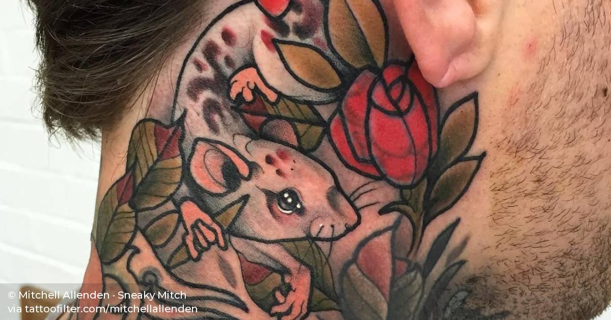 Neotraditional Style Rat Tattoo On The Neck. 628_x_1200_jpg