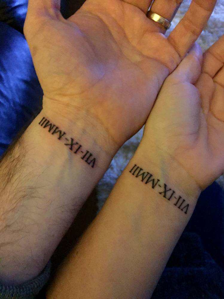 Matching Date Tattoo In Roman Numerals On Rachel And 1000_x_749_jpg