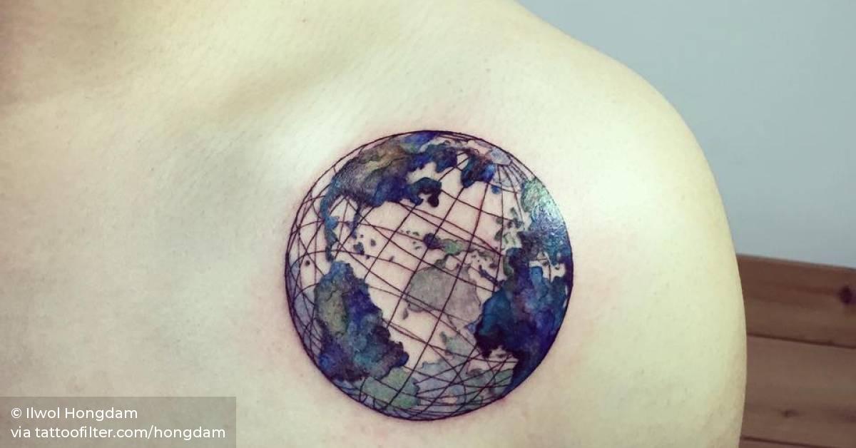Planet Earth Tattoo On The Left Shoulder. 628_x_1200_jpg