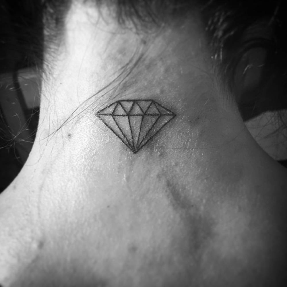 Back Of The Neck Tattoo Of A Diamond By Enrique