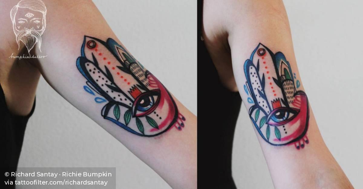 Abstract Style Hamsa Tattoo On The Left Bicep Design