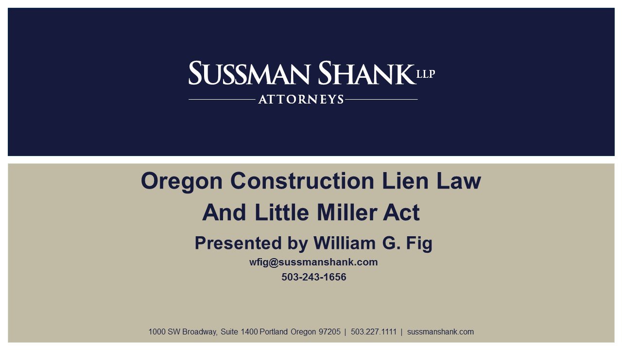 Oregon Construction Lien Law Big Step Training Continuing Education
