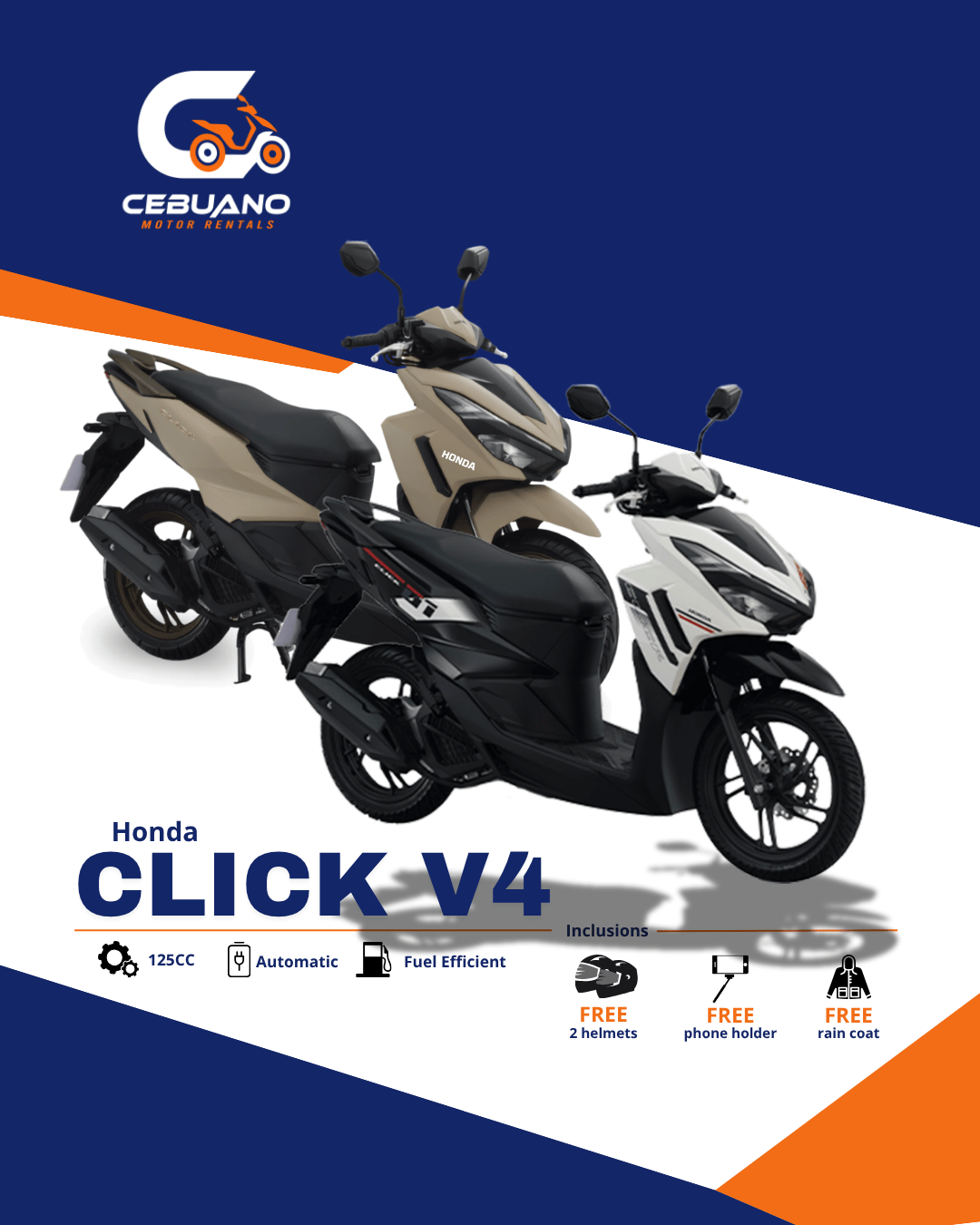 Rent a Honda Click 125 in Cebu with Cebuano Motor Rentals. Fuel-efficient, lightweight and easy to ride with daily, weekly and long-term rental options.