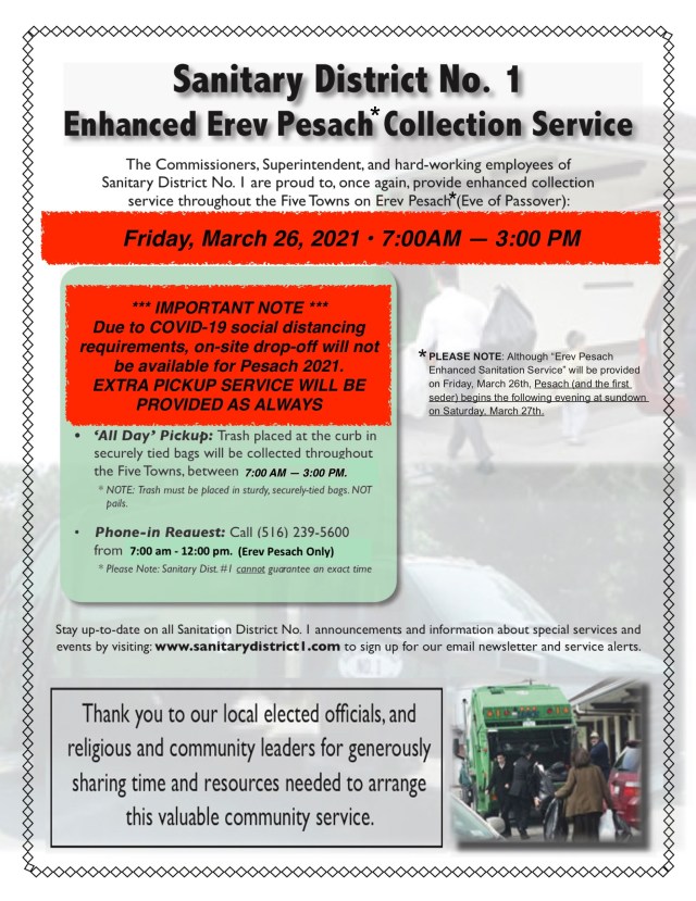 Sanitary District No. 1 Enhanced Erev Pesach Collection Service