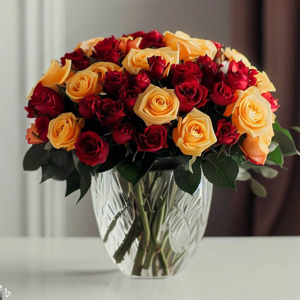 Arreglo Rosa Rojas y Amarillas