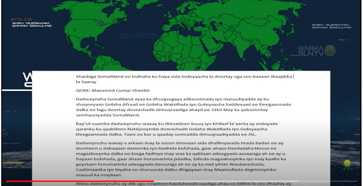 Shacbiga Somaliland oo indhaha ku haya sida Goleyaasha la doortay uga soo baxaan Waajibka la Saaray