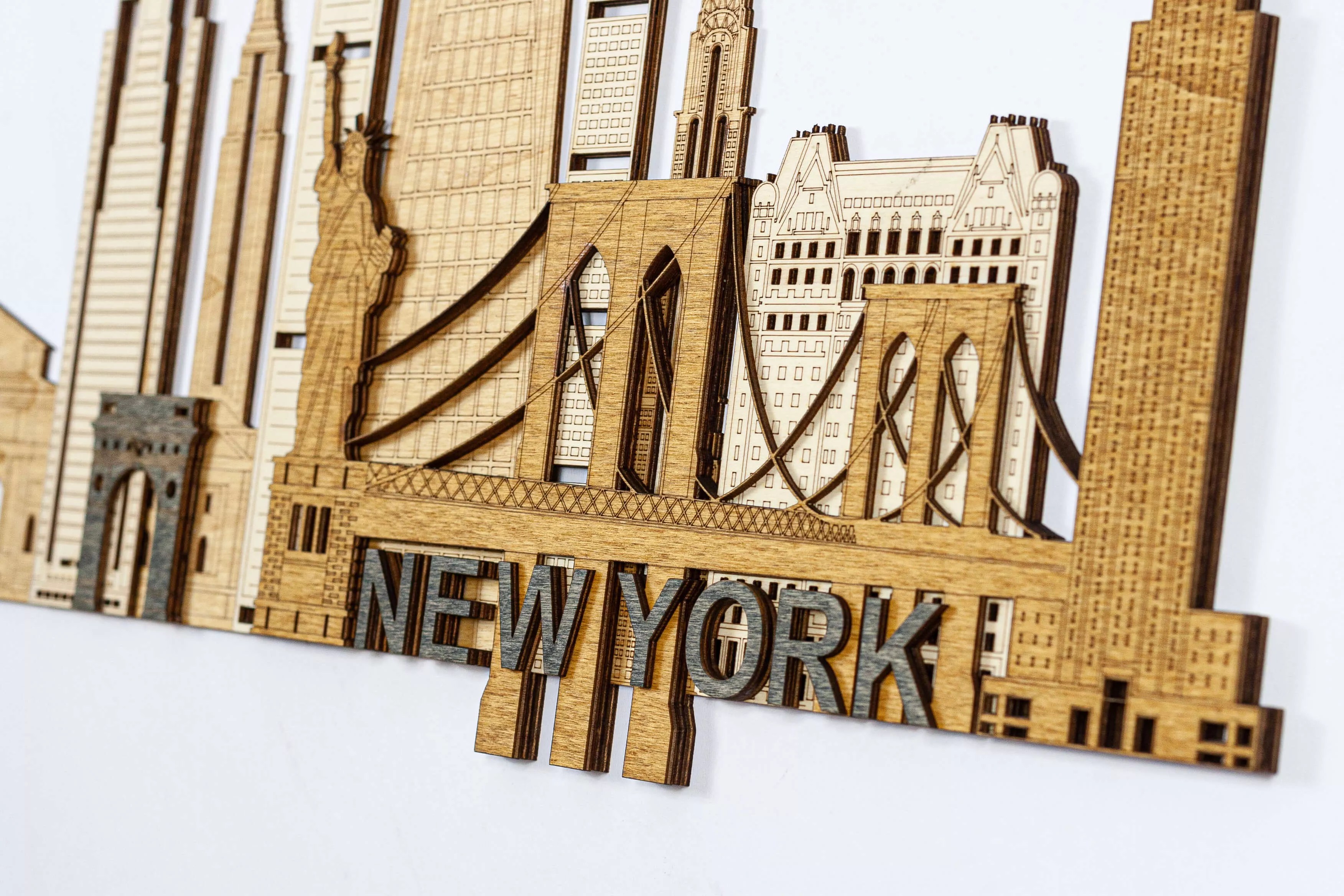 New york city landmarks wooden wall panel
