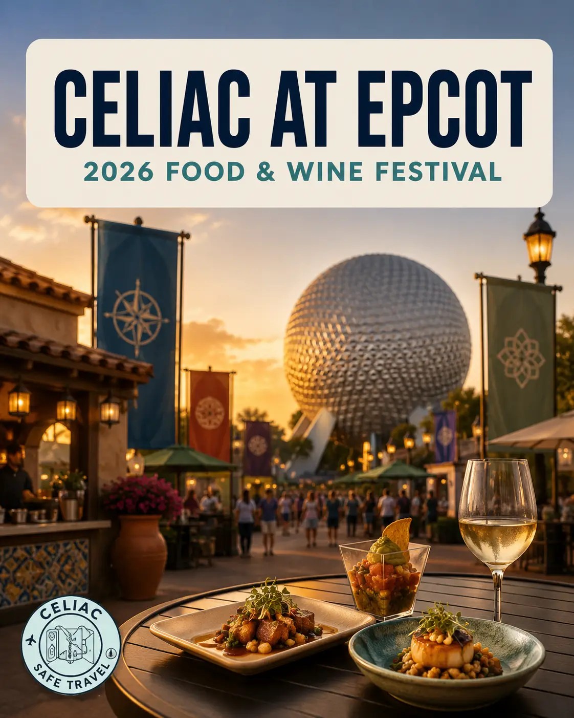 Celiac at EPCOT 2026 Food & Wine Festival — Celiac Safe Travel cover with festival booth photos