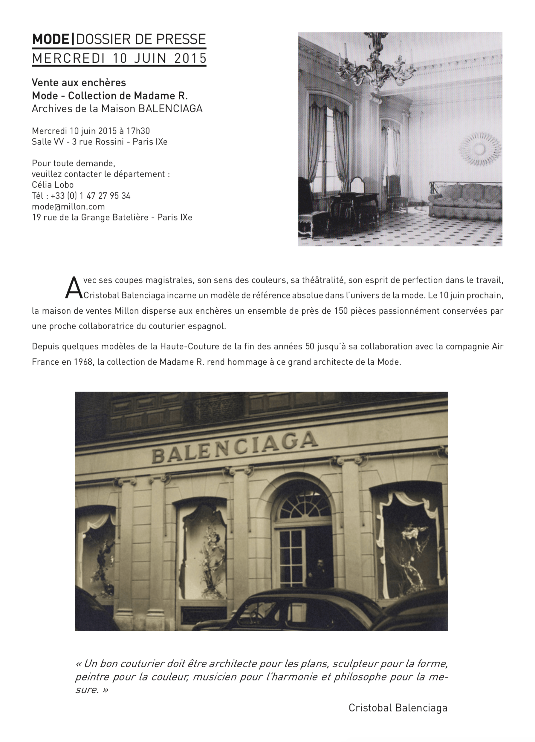 Vente Mode & Collection de Madame R. - Archives de la Maison Balenciaga - Millon - Pénélope Blanckaert